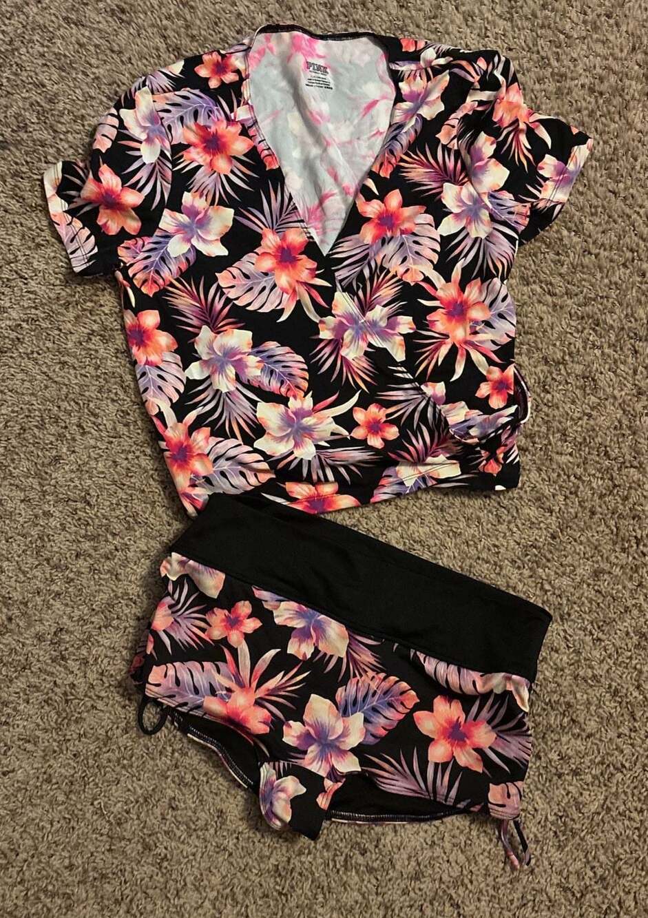 Victoria's Secret PINK Hawaiian Floral swim & sport Wrap Top and Bottoms Set